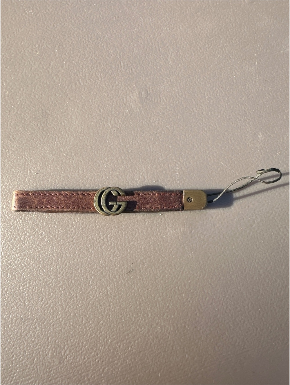 Authentic Gucci Double G Leather Phone Strap Key Charm Brown Antique Gold Italy